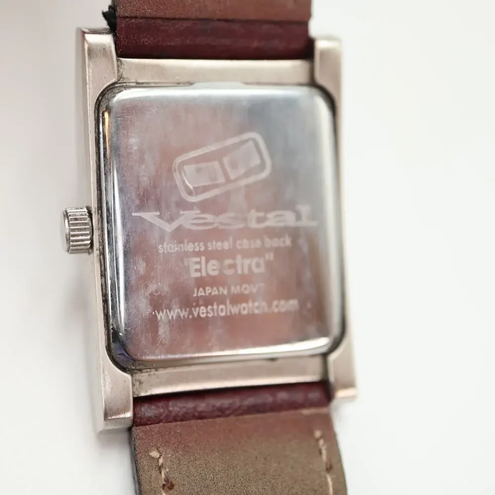 Vestal Electro Women's Tank Watch 24mm Rectangle Black Dial Brown Leather Strap
